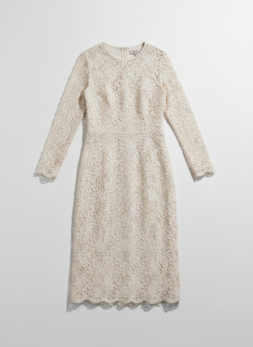 Lace Long-Sleeve Midi Dress (Cream)